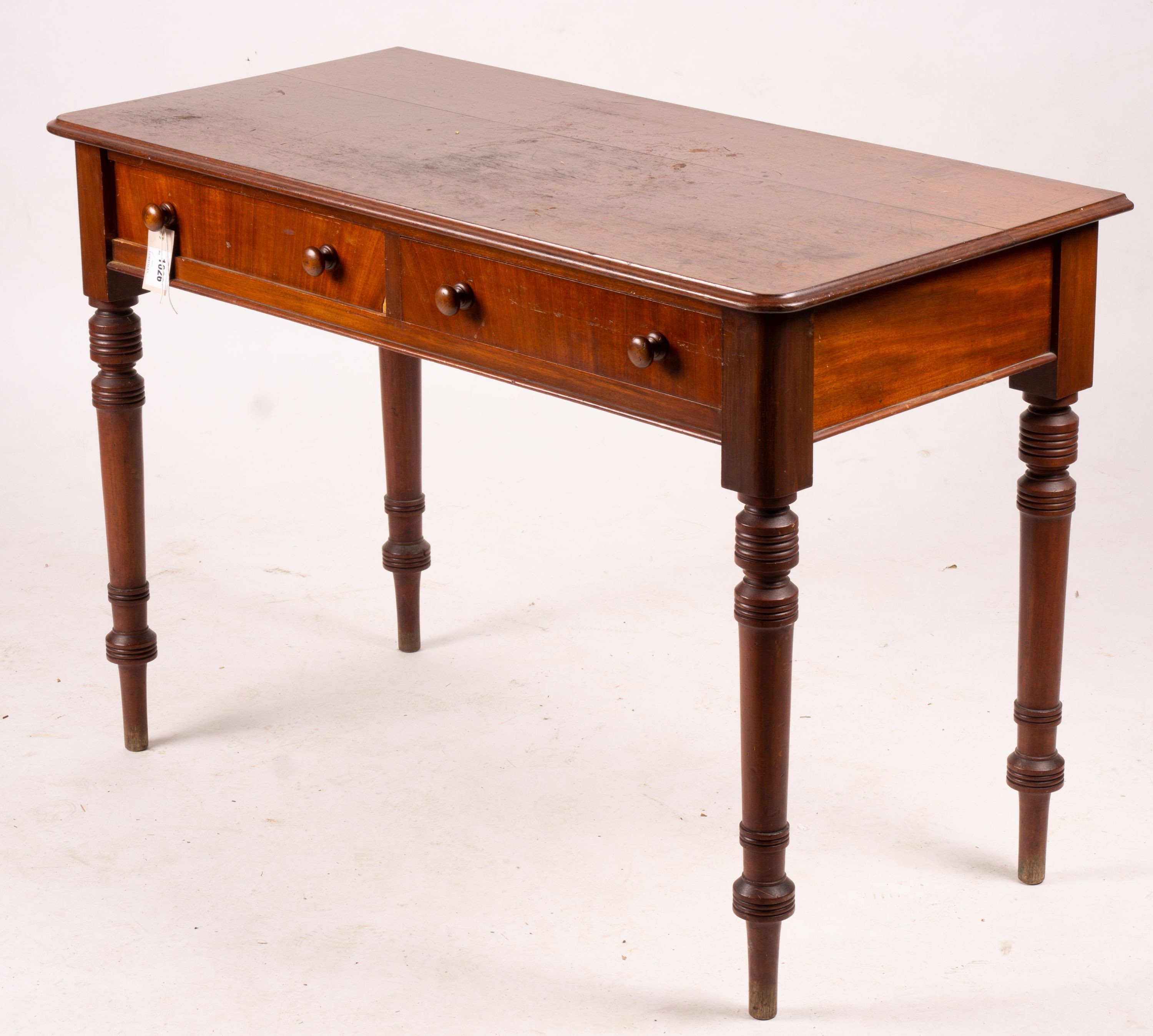 A Victorian mahogany two drawer side table, width 106cm, depth 52cm, height 73cm